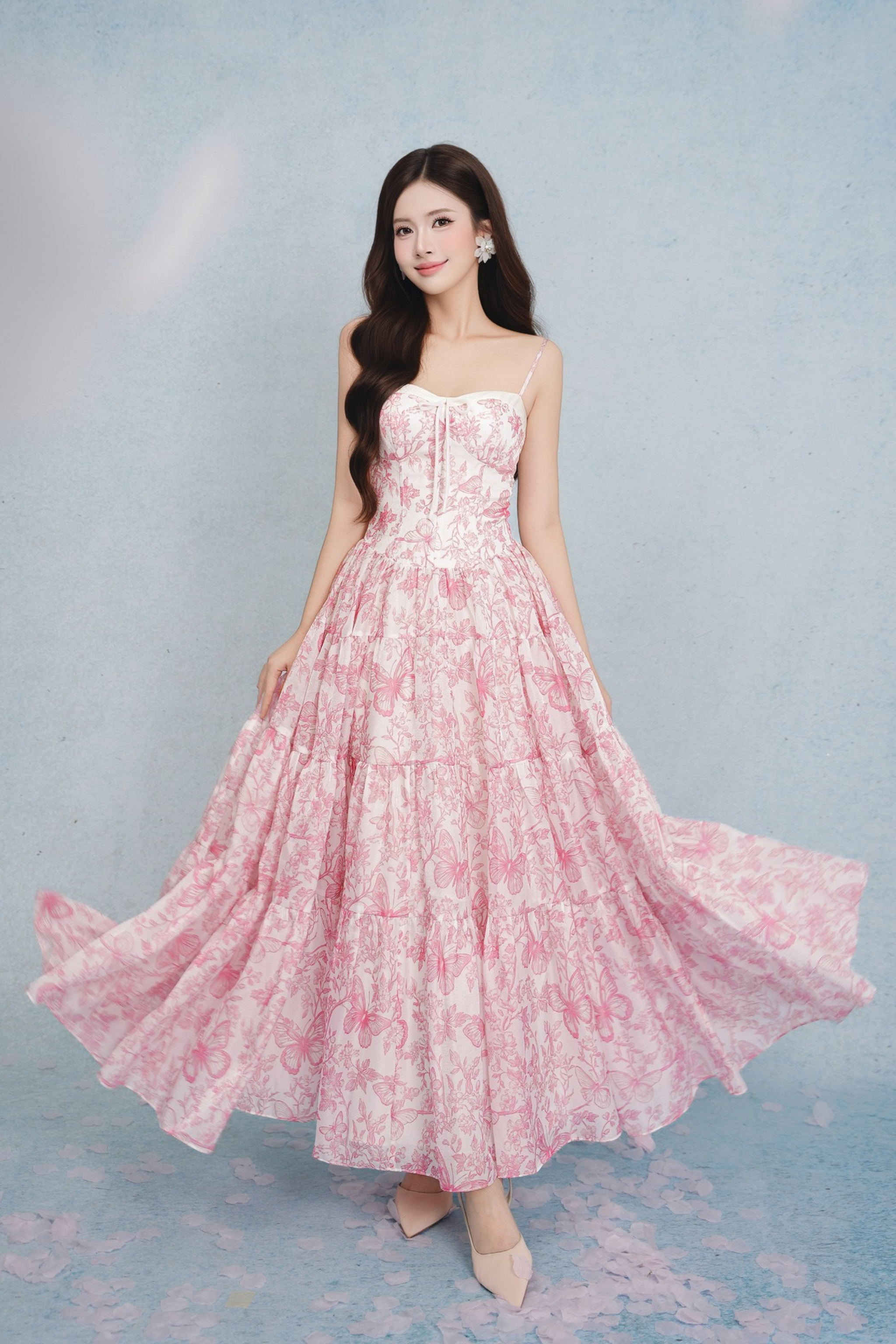 floral pink dress Erina Floral with Butterflies Dress – heilocloset