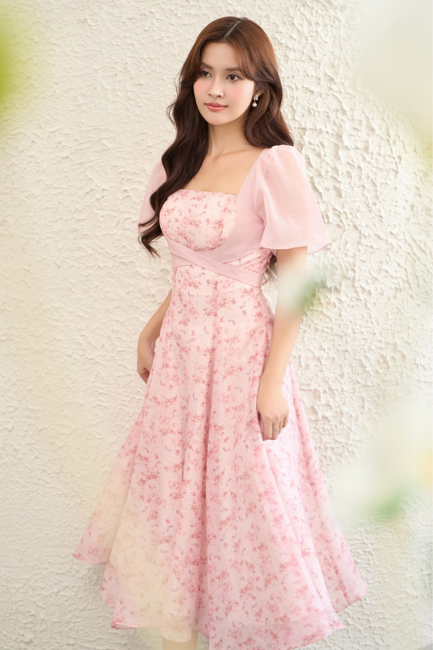 Aster Dress - Pink Floral Midi Dress