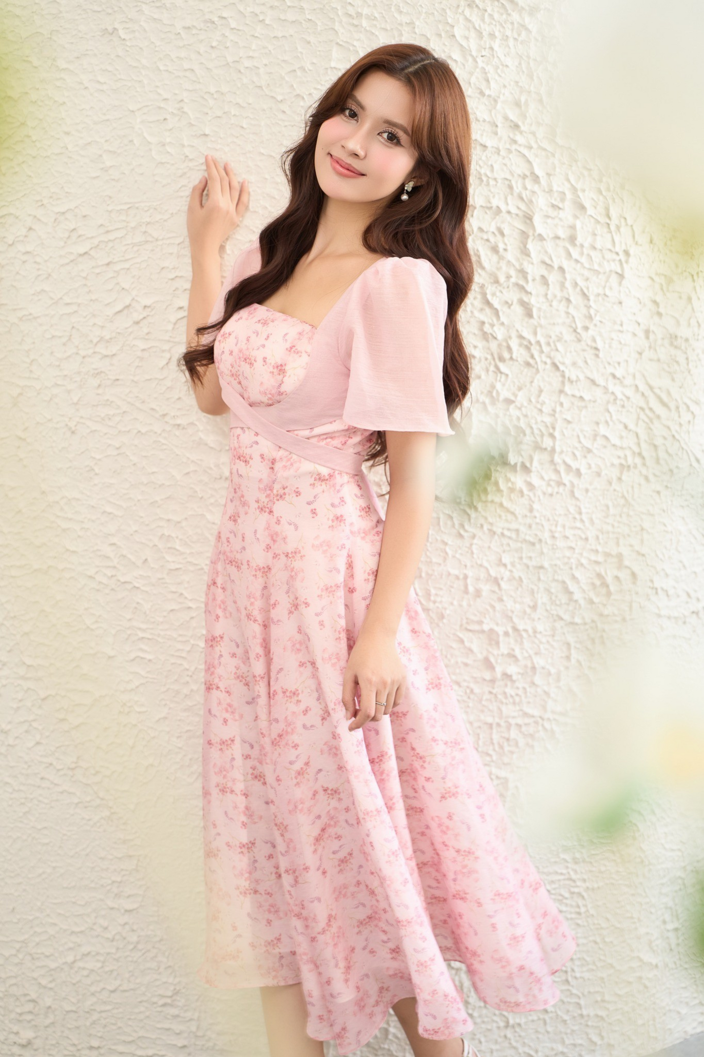 Aster Dress - Pink Floral Midi Dress