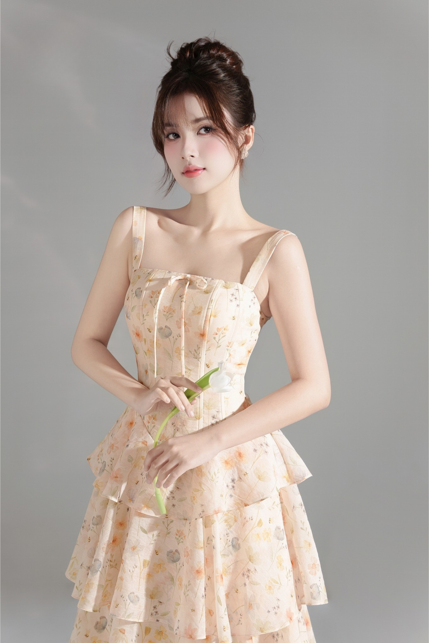 Amber Dress - Pastel Orange Mixed Floral Layer Maxi Dress