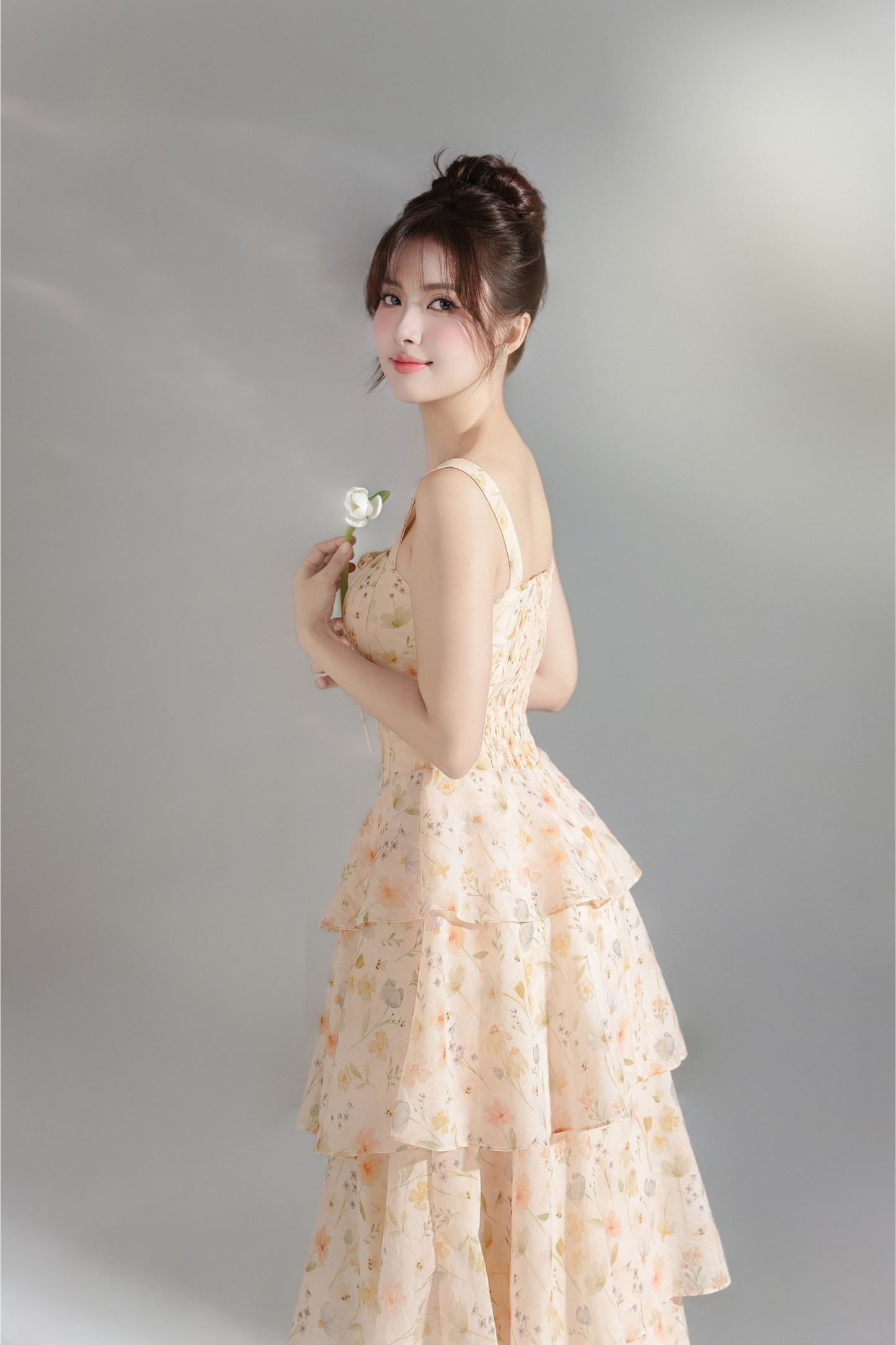 Amber Dress - Pastel Orange Mixed Floral Layer Maxi Dress