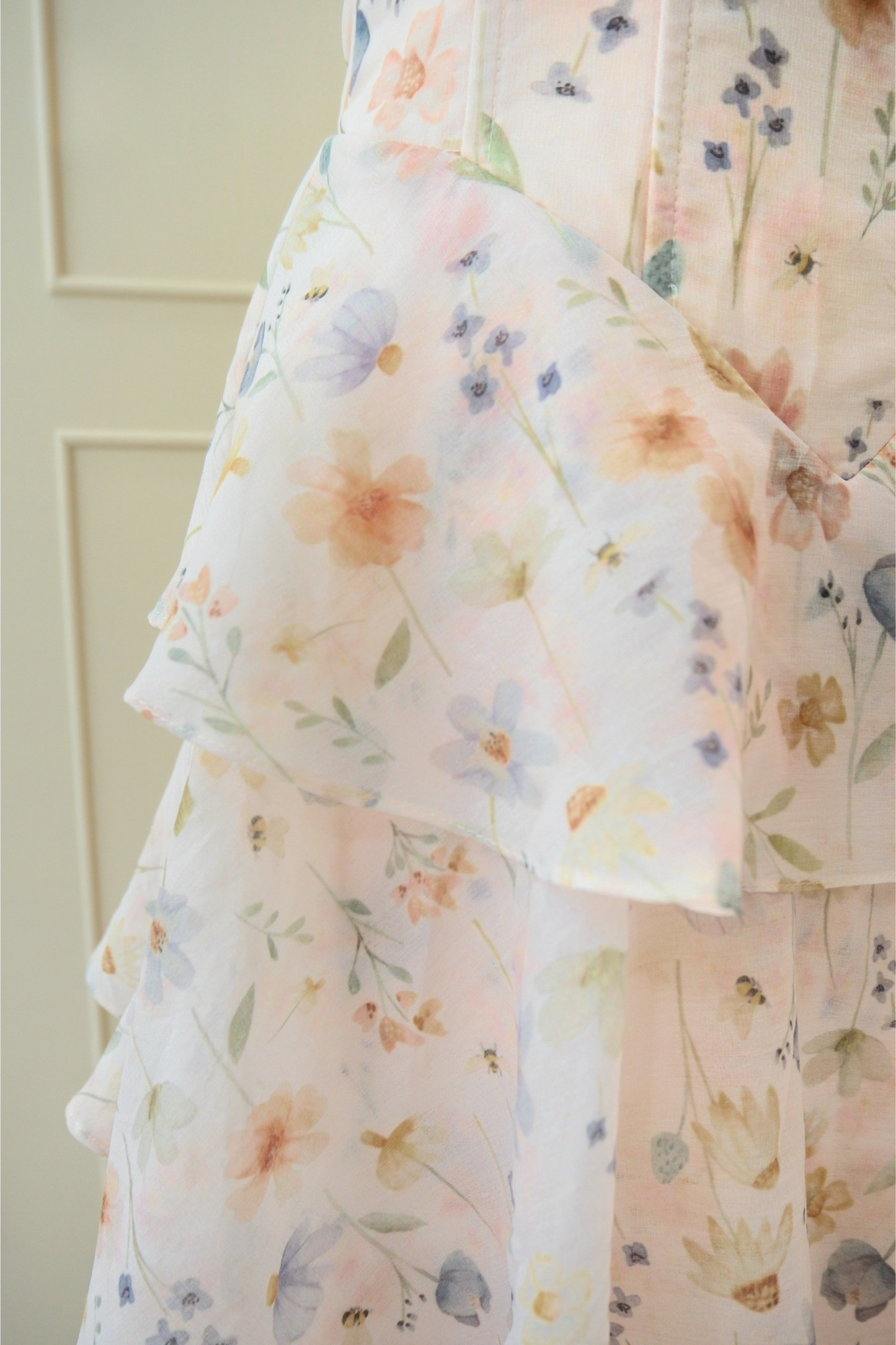 Amber Dress - Pastel Orange Mixed Floral Layer Maxi Dress