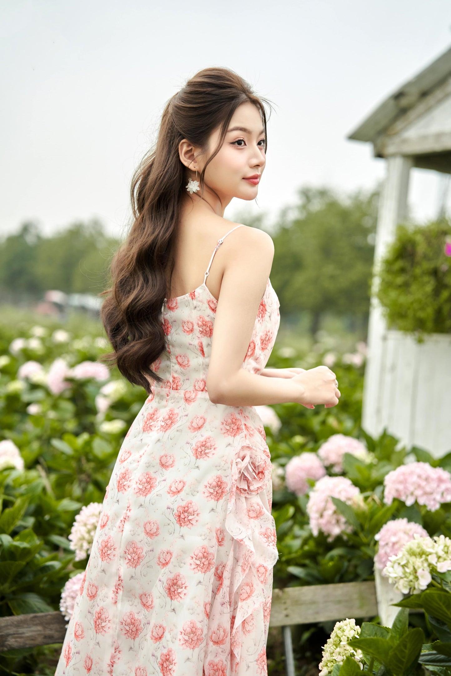 Peony - elegant romantic side flower midi dress