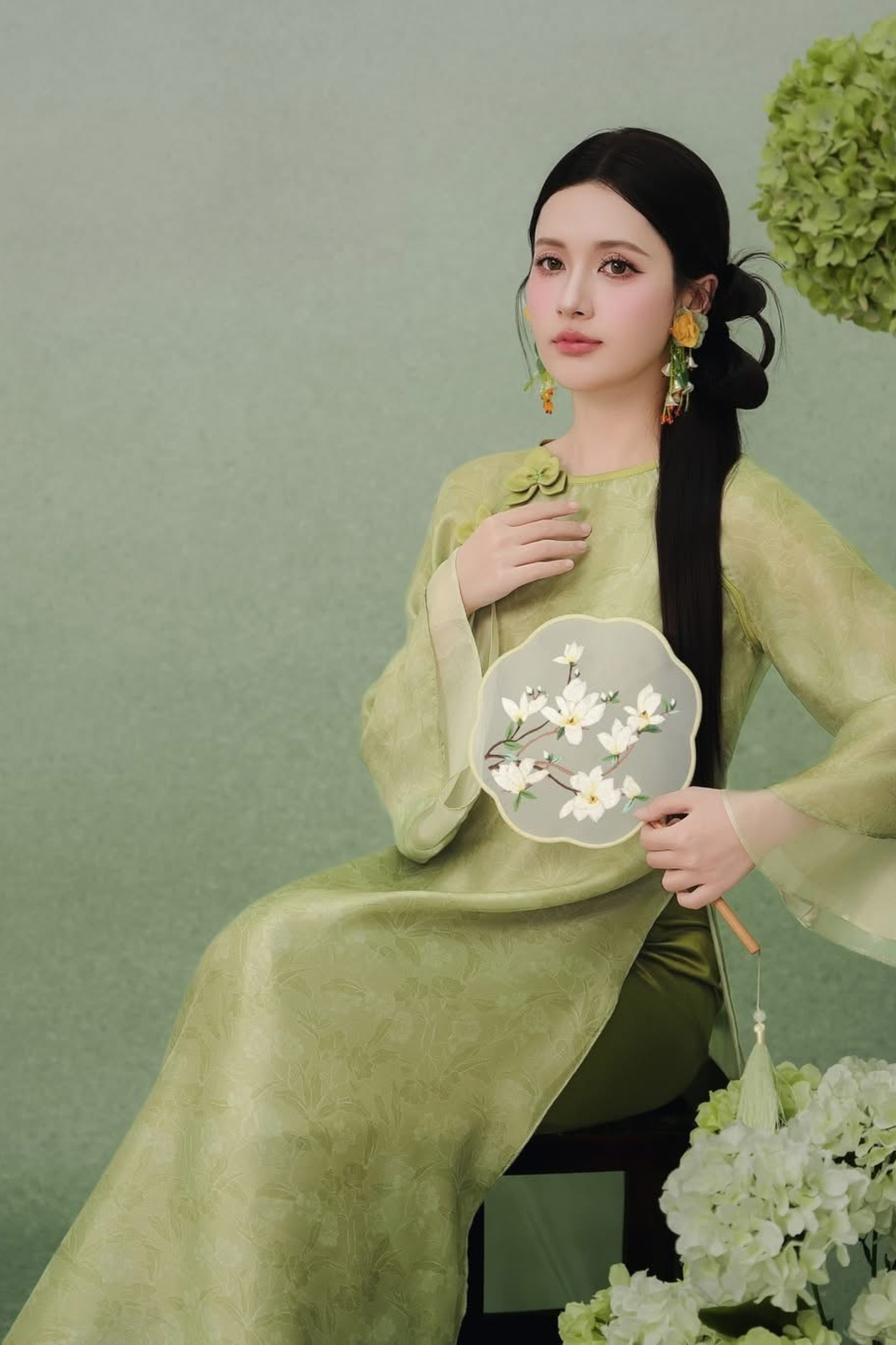 Moc Dao - Green Floral Modern Ao Dai (with pants)