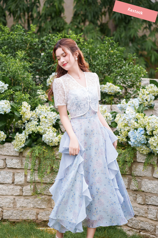 Shirina - elegant blue floral midi dress