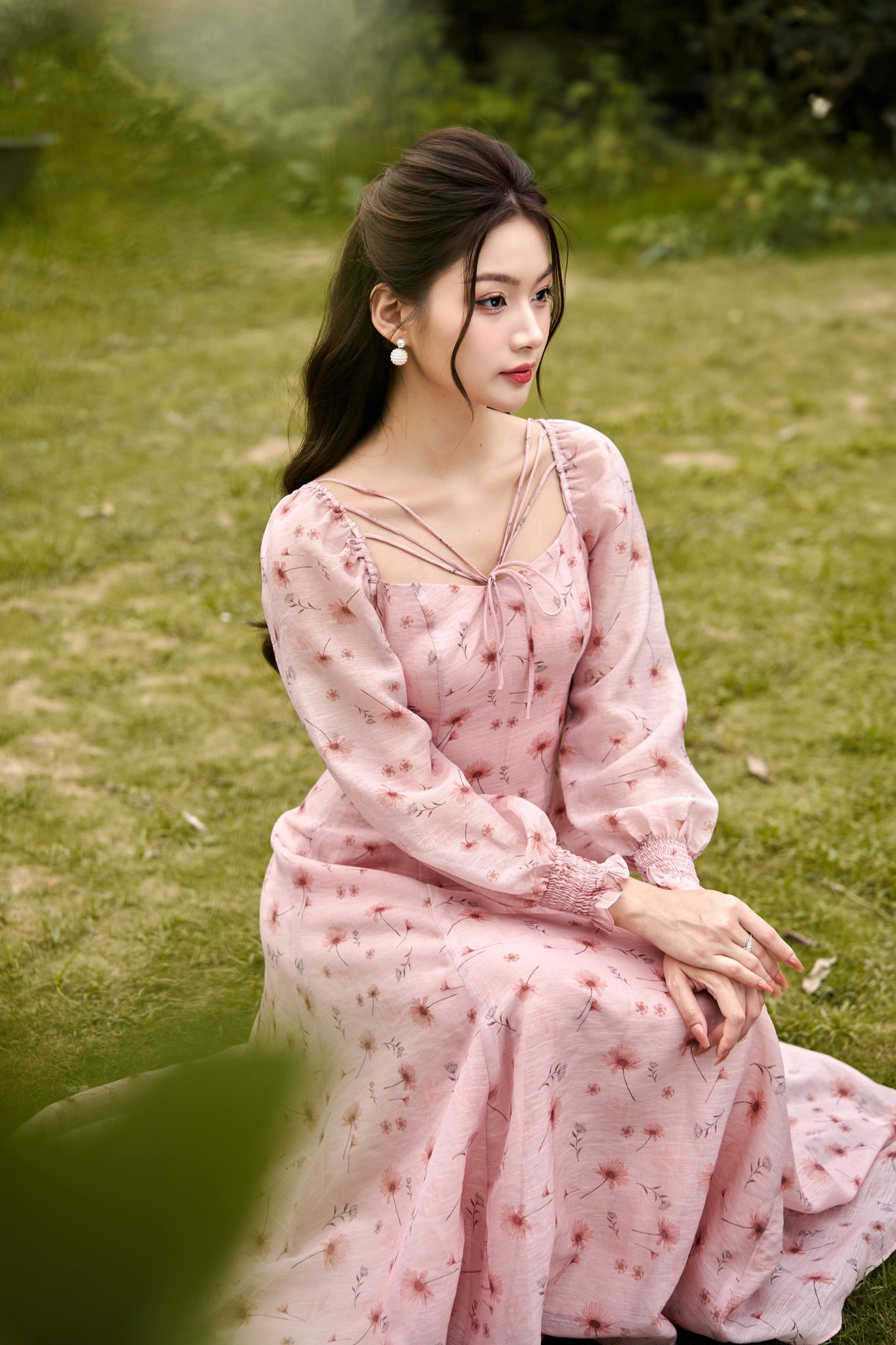 Bellerose - long sleeve pink floral midi dress