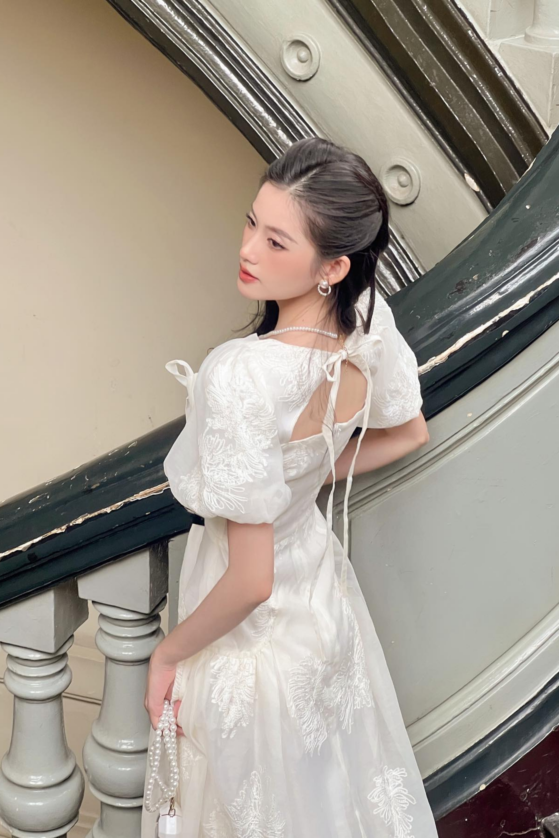 helsa ivory satin ruffled rosette puff sleeve maxi dress De La Vali Nema Ruffle Rosette Silk Satin Maxi Dress