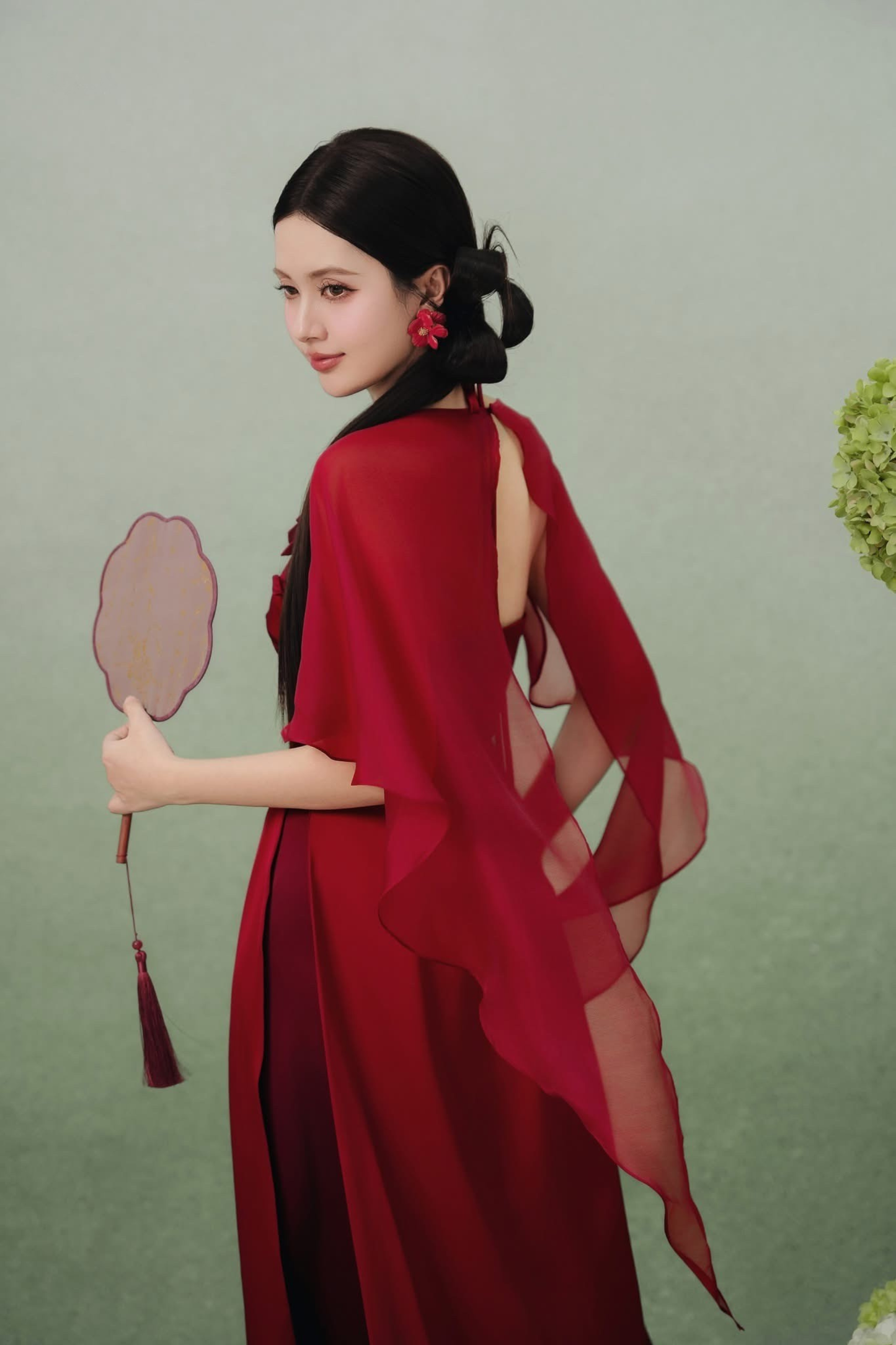 Mai - Red Halter Neck Modern Ao Dai (with pants and shawl)