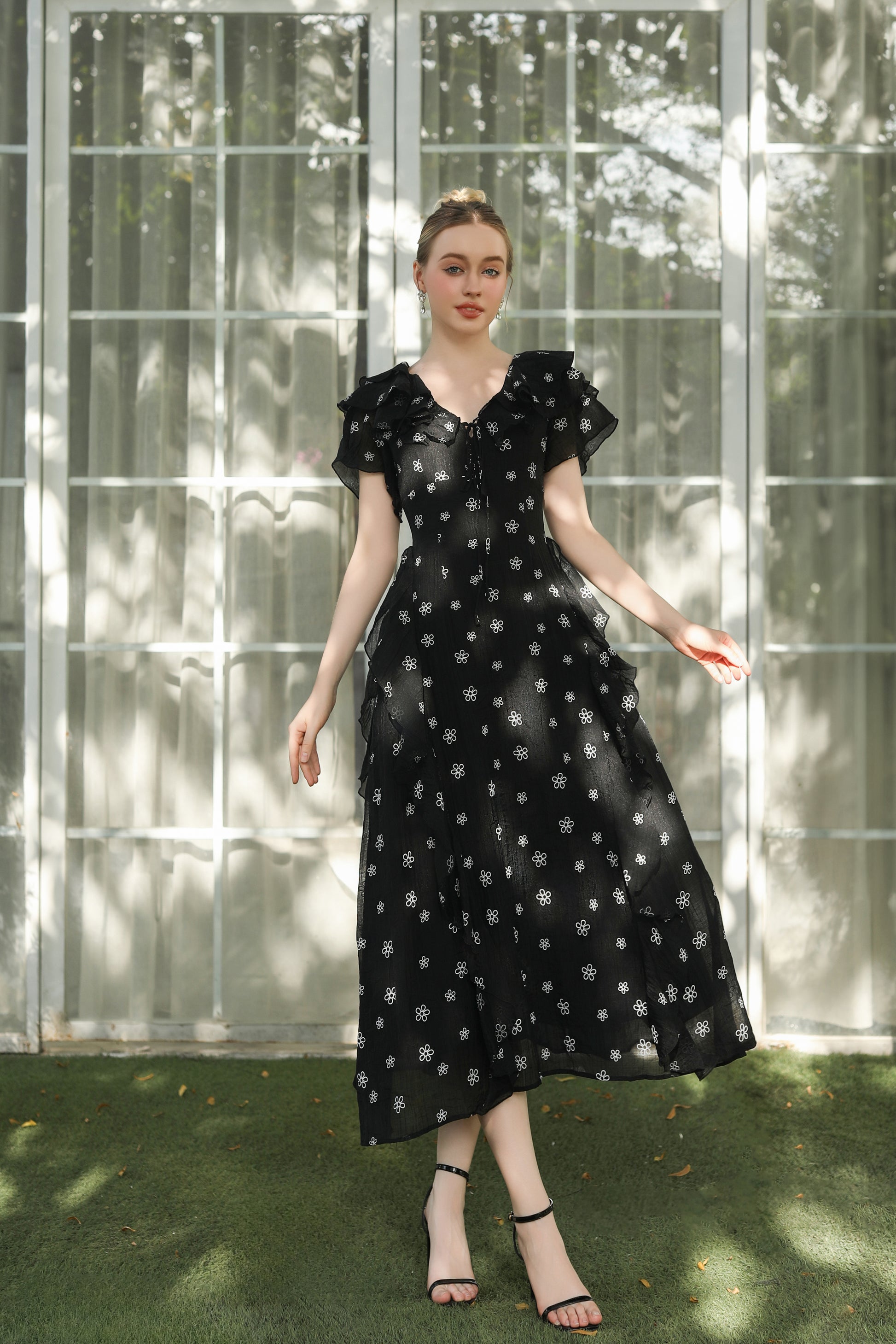 Devon - black floral midi dress Devon - black floral midi dress