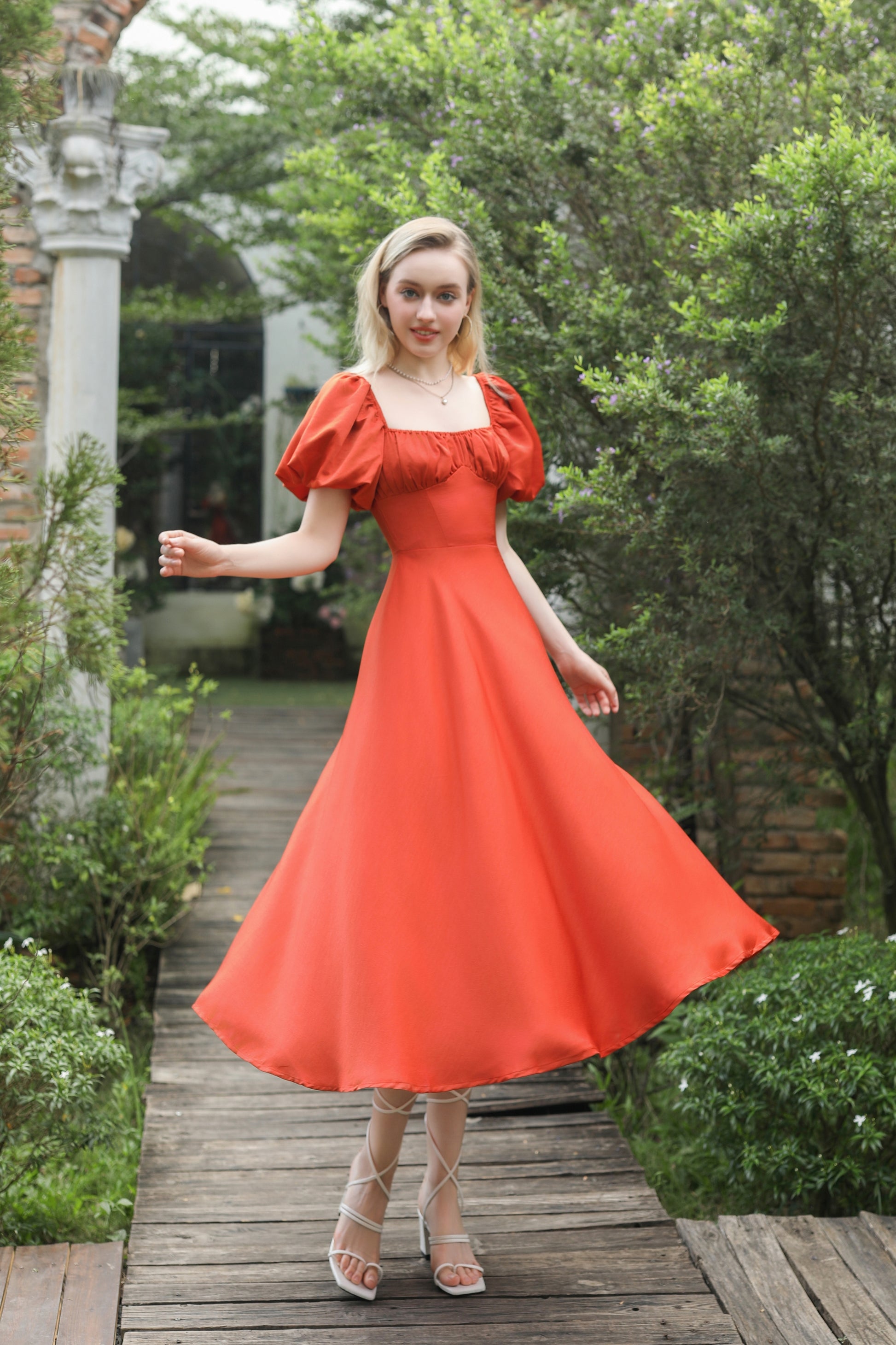 orange puff sleeve dress Fiesta