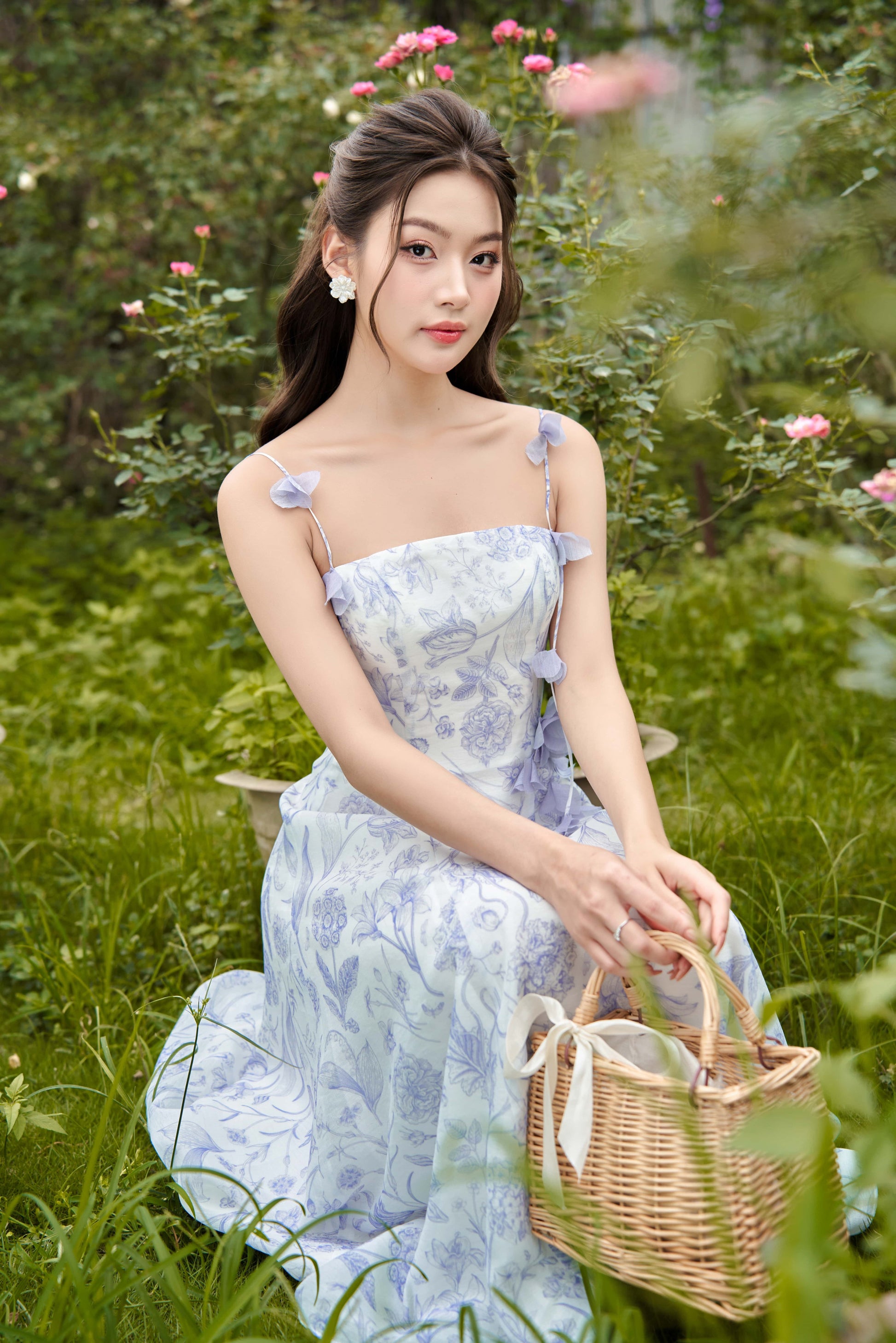 Flora - elegant blue printed floral midi dress Flora - elegant blue printed floral midi dress