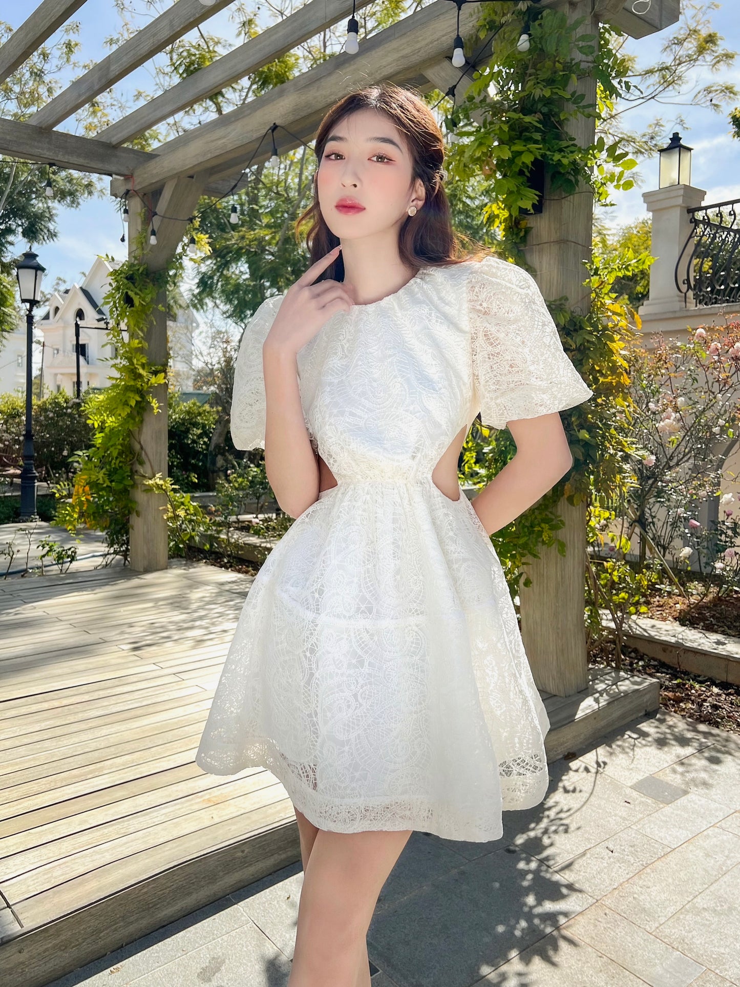 Soleil Short - Puff sleeve cutout mini dress