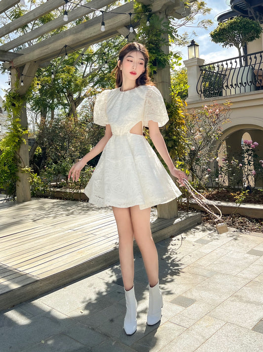 Soleil Short - Puff sleeve cutout mini dress