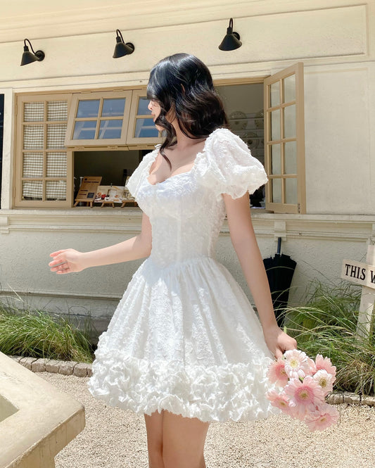 Daisy - Puff Sleeve Little White Dress